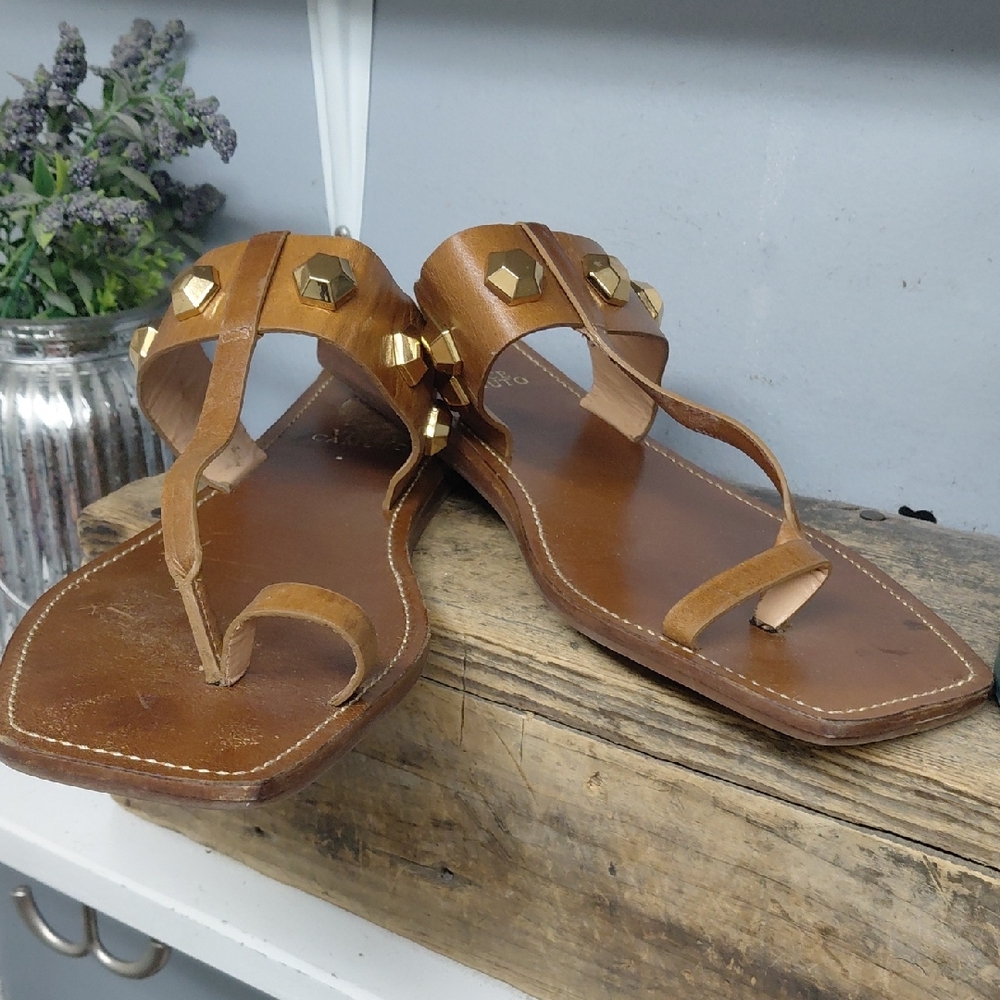 Vince Camuto Tan Leather Sandals with Gold Accents